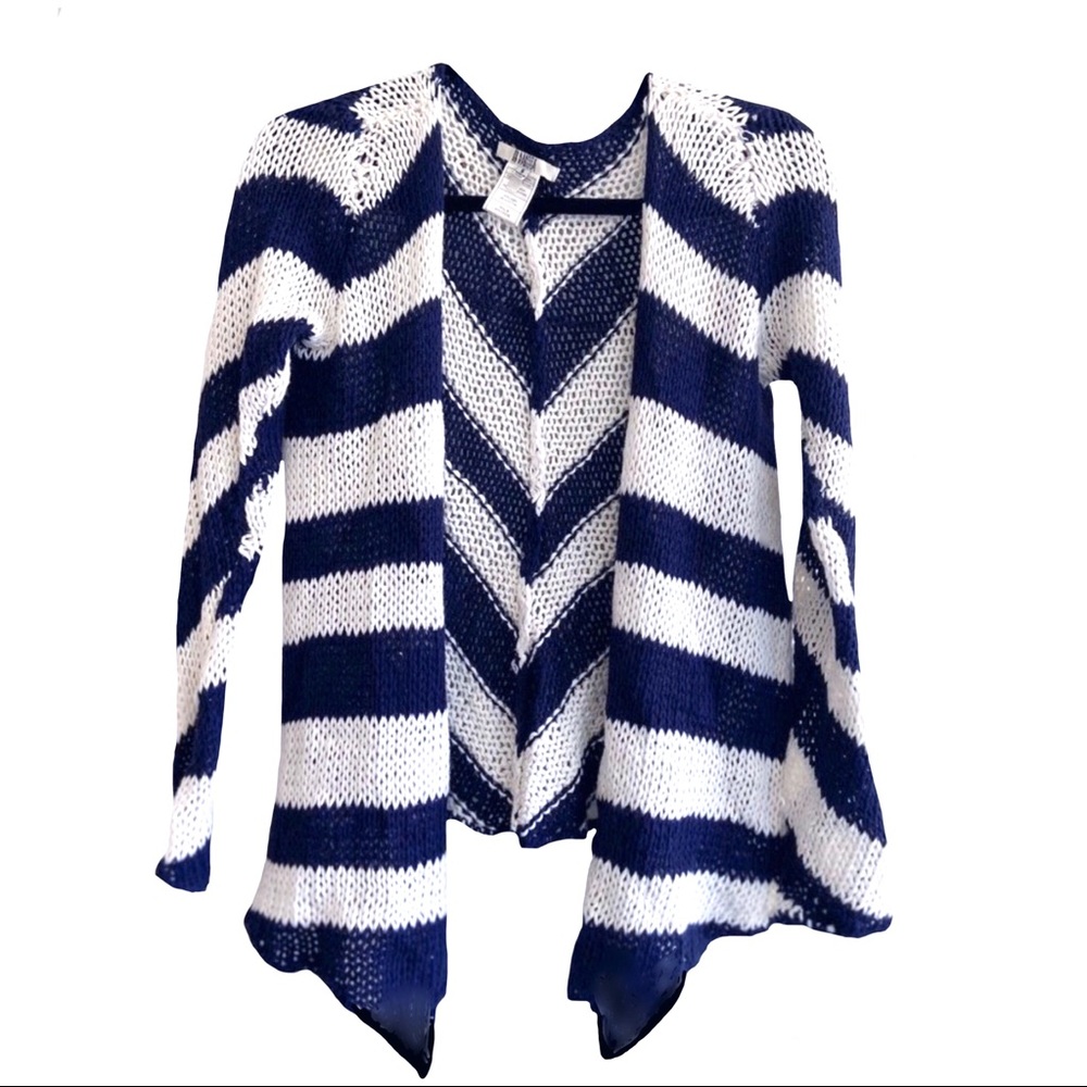 BB Dakota navy cotton linen striped knit cardigan - Picture 1 of 11